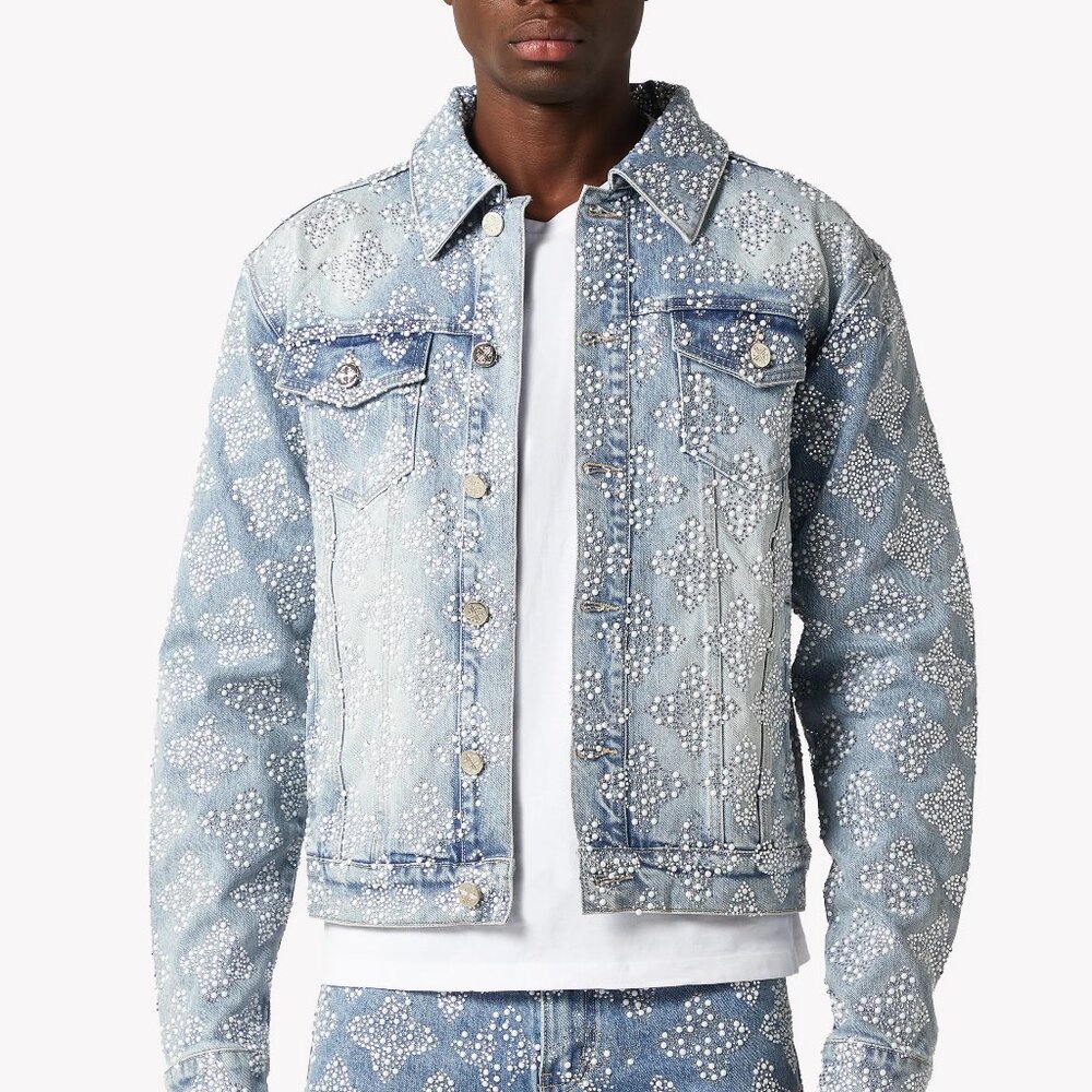 Guapi Aqua Blue Embellished Denim V4 S Jacket